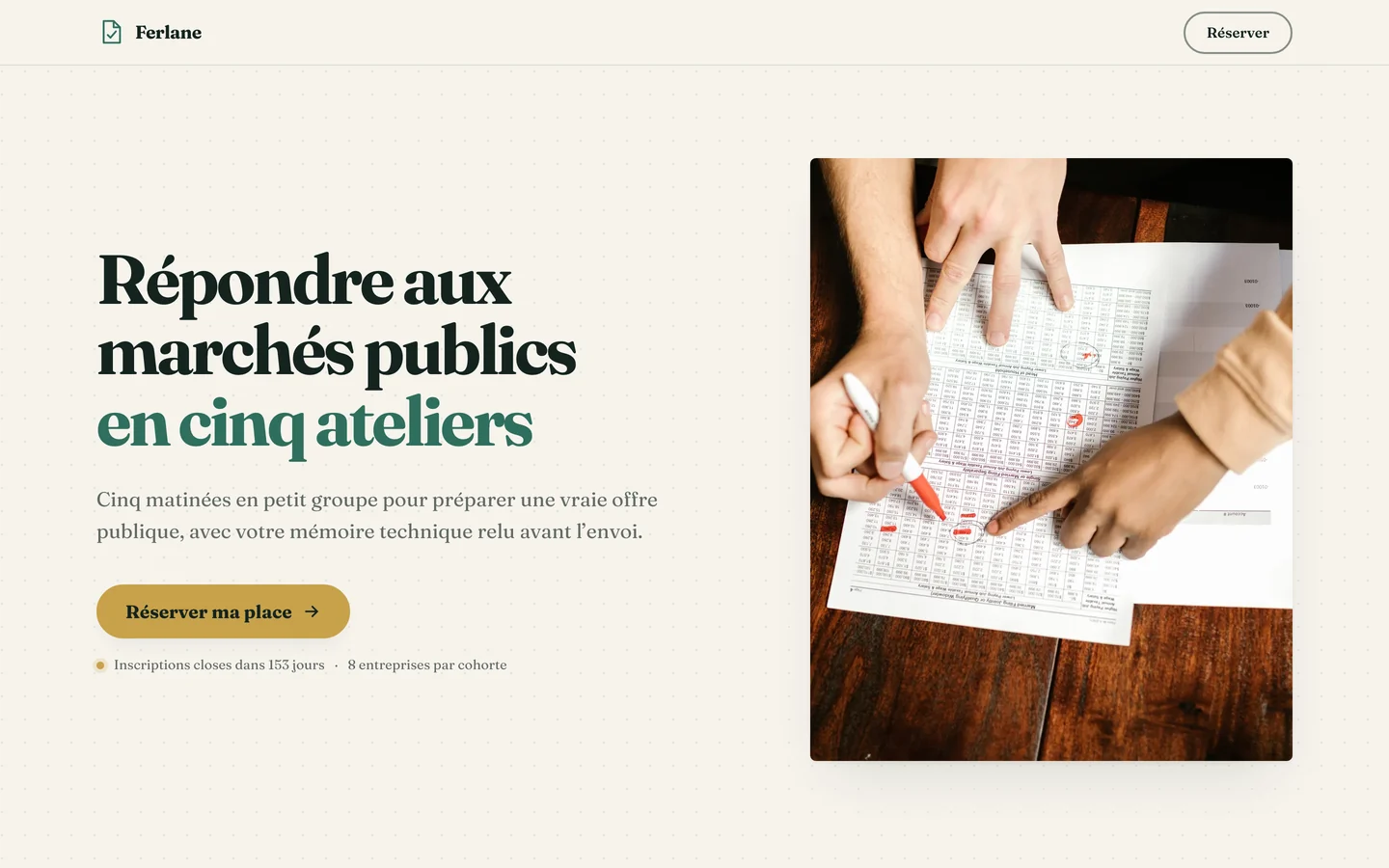 Training landing page for the fictional brand Ferlane